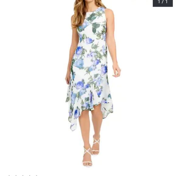 Calvin Klein Asymmetrical White Sleeveless Floral Print Size 6 - Picture 5 of 5